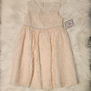 Girls Sequin Lace & Pearl Dress - Blush Pink - Girls Size 4 - La Princess